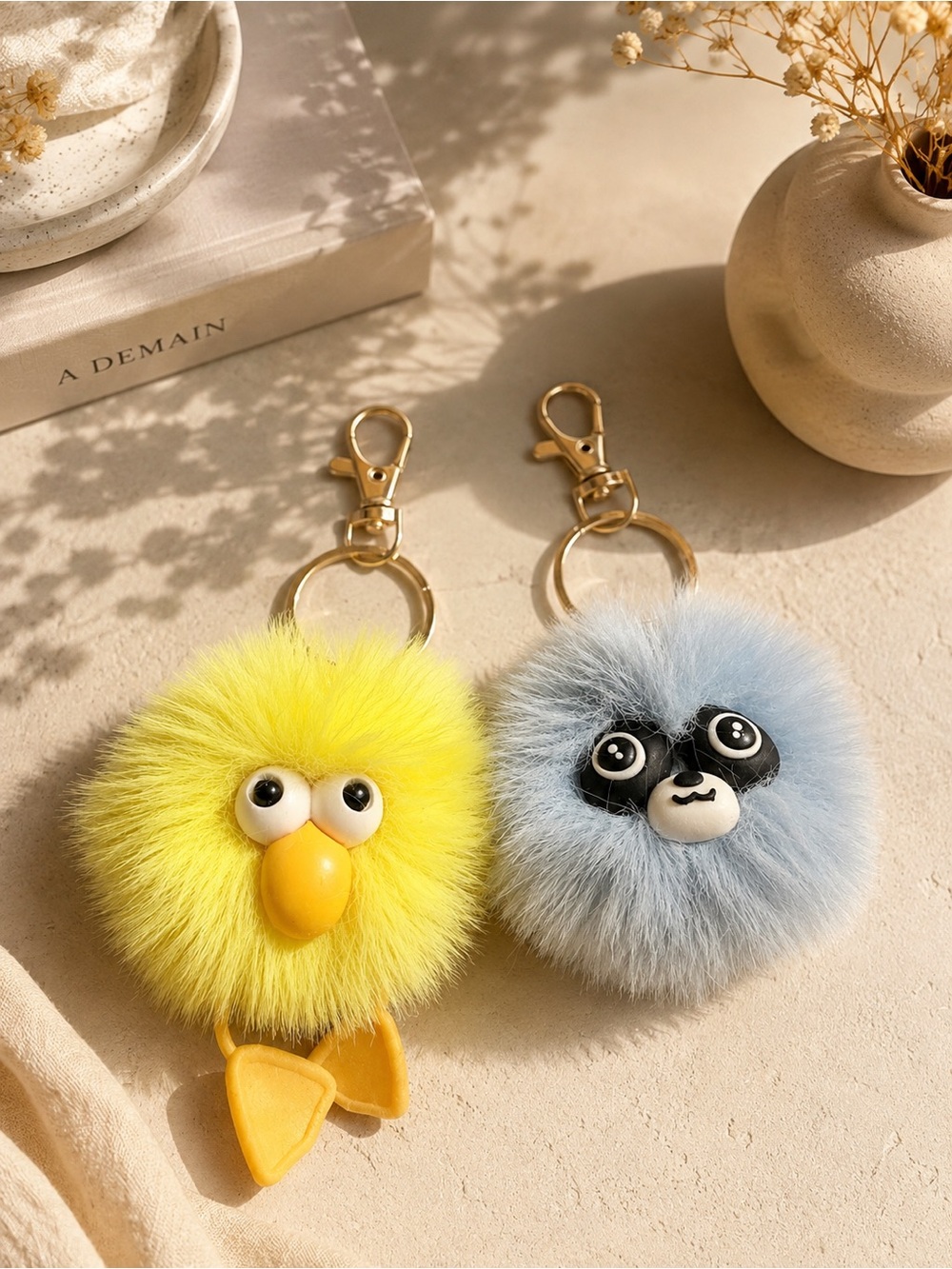 Plush Pom Pom Bird Keychain - Yellow -